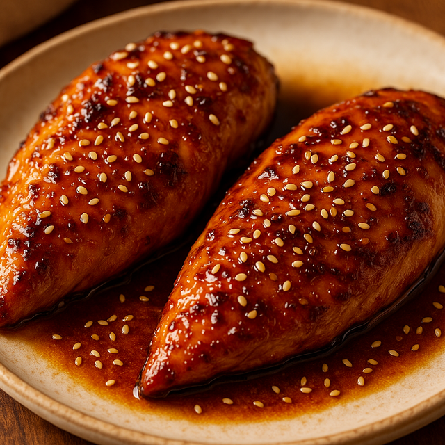 2 Honey Garlic Marinated chicken breasts with sesame seeds