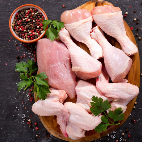 A Display of meat on a neutral background
